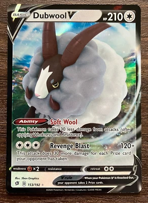HOLO FULL ART Dubwool V 153/192 - 2020 Pokemon Rebel Clash Rare Card - NM - Image 1 of 2