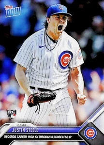2023 MLB TOPPS NOW 12 STRIKEOUTS 8 INNING SHUTOUT #815 Justin Steele ROOKIE CARD - Picture 1 of 2