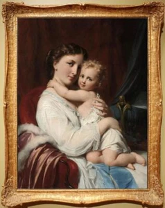 Handmade Old Master-Art Antique Oil Painting Mum girl on canvas 24"x36" - Picture 1 of 2