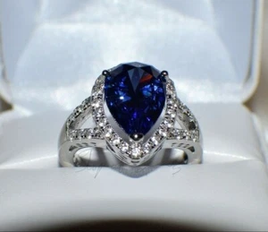 7.67 ct PREMIUM AAA TANZANITE & 36 DIAMONDS WEDDING GYPSY 14K WHITE GOLD FILL 8 - Picture 1 of 12