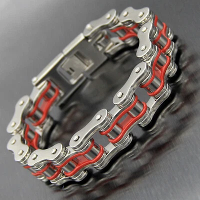 Pulsera de eslabones de acero inoxidable pulido cadena bicicleta moto para hombre Foto 1 de 4