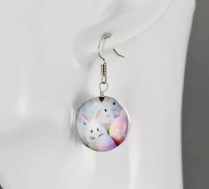 Easter Bunny earrings earrings dangle jewelry 1 5/8" long rabbit with egg - Picture 1 of 10