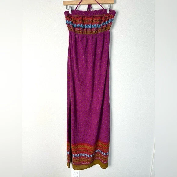 Богемский хиппи без бретелек макси платье женщин размер средний цветной ретро пляж - Изображение 1 из 4