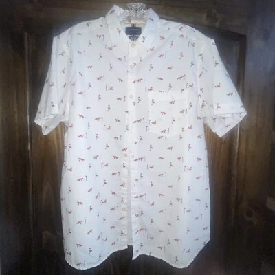 Cactus Man Men's Shirt Large White Fox Print 100% Cotton Slim Fit Button-Up M483 - Image 1 of 4