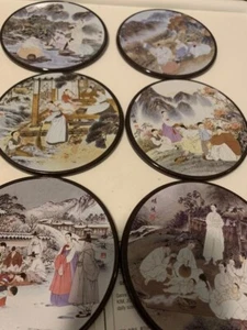 Korean Genre Painting of Hong-PA Coasters Set of 6 made in Korea - Picture 1 of 2
