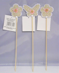 3 Blumenstecker Deko-Stick mit Knopf Schmetterling 2 x Blume beige 30 cm NEU - Imagen 1 de 3