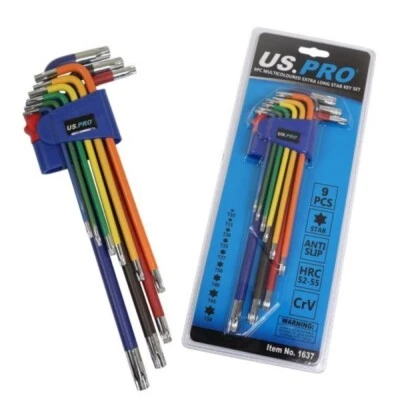 9pc OFFSET TORX KEY SET Extra Long T10/T50 Tamper Proof Hole In Ends US PRO TOOL - Image 1 of 4