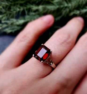 2Ct Emerald Cut Garnet Lab Created Diamond Engagement Ring14K Yellow Gold Finish - Picture 1 of 15