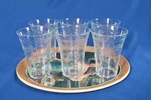 Lote (6) Gafas de vidrio Pepsi grabadas con bandeja de la década de 1970, nuevo de lote antiguo, una sola pieza - Imagen 1 de 8