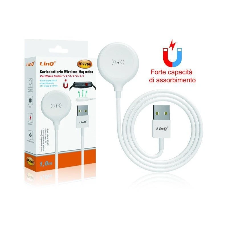 Caricabatterie Wireless Magnetico LinQ iP7766 per Apple Watch Serie 1-7 1m - Immagine 1 di 1