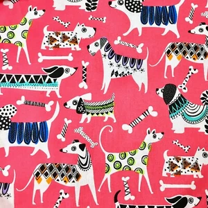  Dogs Cute Puppy Bones Novelty Quilting Sewing Cotton Fabric Pink FQ - Picture 1 of 3