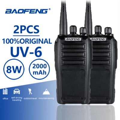 2pcs Baofeng UV-6 Walkie Talkie 8w 2000mAh 128CH UHF VHF Dual Band Two Way Radio - Image 1 of 4