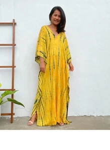 MALA Handworks A-4 Yellow w/ Black Tie Dye Kaftan One Size All - Picture 1 of 6