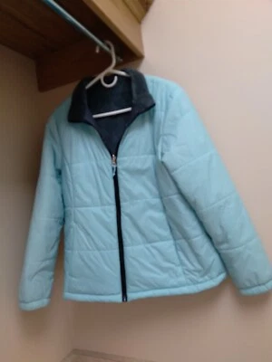 Womens Free Country soft shell jacket, full zip, light blue & gray, Large, used. - Image 1 of 4