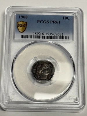 1908 PCGS PR61 Barber Dime (only 545 minted) Toned Proof U.S. 10c Silver - Image 1 of 3