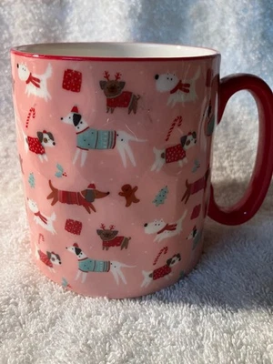 Taza de café floral Bella 10 cerámica callejera fresa 14 oz Navidad perros rosa Foto 1 de 4