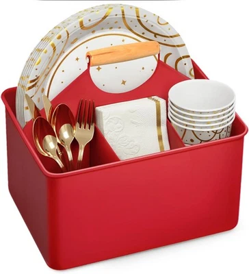 Plexon Red Metal Caddy, Table Utensil Caddy with Handle, Galvanized Steel  - Image 1 of 4