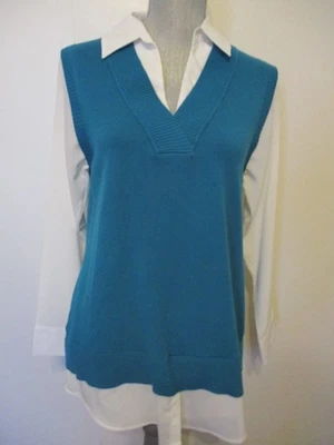 Милан бирюзовый вязаный жилет V шеи и полиэстер туника пуловер размер M - Изображение 1 из 4