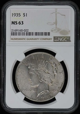 1935 Peace Dollar S$1 NGC MS63 - Image 1 of 2