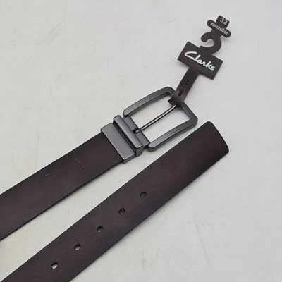 Clarks Belt Brown Black Reversible Leather Mens 32 Gunmetal Buckle New - Image 1 of 4