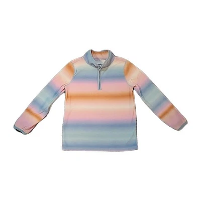 Oshkosh Girls Fleece Sweater Size 8/8A Striped Pastel 1/4zip Long Sleeve - Image 1 of 4