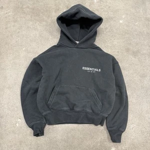 Essentials Fear of God Hoodie Youth 6/7 S Black Pullover Logo Long Sleeve - Picture 1 of 7