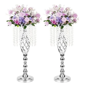 LANLONG 2 Pezzi Vasi da Fiori in Metallo Argento Cristallo Supporto per Fiori Matrimonio Centrotavola... - Foto 1 di 8