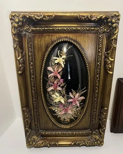 Vintage Saburo 17 x 11" incorniciato veri fiori hawaiani foglie orchidea felce con arte oro - Foto 1 di 6
