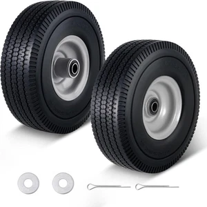 Paquete de 2 neumáticos y ruedas 4,10/3,50-4 sin planos, 10x3,50-4"" de PU sólida de 10"" negro - Imagen 1 de 6