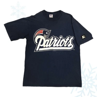 Vintage 90s NFL New England Patriots Starter Football T-Shirt Large Navy Foto 1 de 4