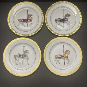 Gold Buffet "Carousel" Dessert Plates ~ 8 3/8", Royal Galllery, Horse, Gold Trim - Picture 1 of 10