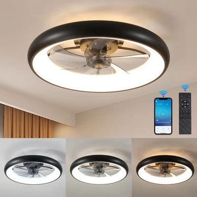 22" Ceiling Fan Light Black Modern LED Chandelier Lamp with Remote & APP Control - Image 1 of 4