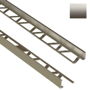 Brushed Nickel Tile Edge Trim 3/8 in. by 8 ft. Aluminum L Angle - Tube of 10 - Picture 1 of 3