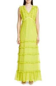 Badgley Mischka Collection Damen ärmelloses Rüschenkleid in Citrin Größe 14 395 $ - Bild 1 von 12