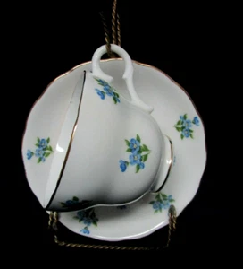 Victorian Crown Essex Bone China Tea Cup & Saucer England Blue Flowers - Picture 1 of 9