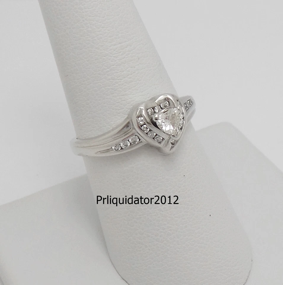 1/2CT Natural Heart Diamond Engagement Wedding Ring Bridal 14K White Gold Band - Image 1 of 4
