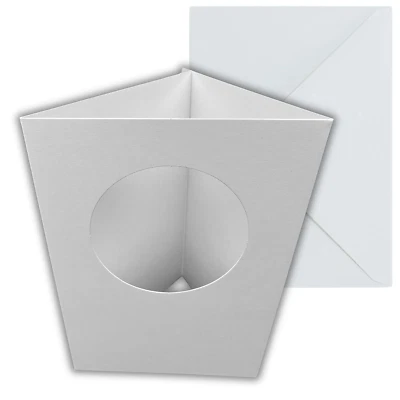 STELLA WEDS® 10 x A6 White Top Circle Aperture Card Blanks & Envelopes - Tri-Fold - 300gsm