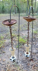 Pair Vintage Hanging Light Fixtures Chandelier Porcelain Glass Metal - Picture 1 of 8