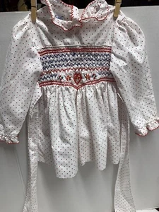 VTG Polly Flinders White With Red Polka Dots Smocked Dress size T-2 GC - Picture 1 of 10