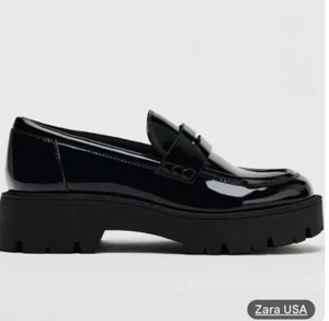 NEW! Women’s Zara Black Chunky Platform Penny Loafer In Patent Effect 39/8 - Picture 1 of 12