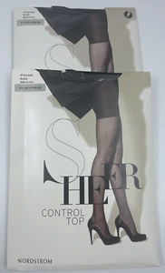 Lot of 2 Nordstrom Sheer Control Top- Shade-Black Style-2002 & 2003- Size Plus 2 - Picture 1 of 8