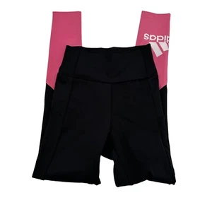 Adidas XS Leggings Aeroready Black Pink High Rise Ankle Length Pockets - Picture 1 of 7
