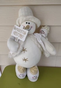Snowman Gold & White Christmas Decoration Vintage Freestanding. NW - Picture 1 of 9
