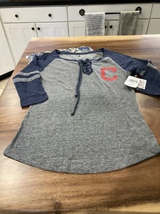 WOMENS MLB NEW ERA CLEVELAND GUARDIANS INDIANS SHIRT BLUE/GRAY M MEDIUM NWT - Picture 1 of 5