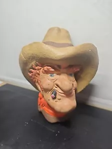 Targa da parete vintage 77 gesso testa di cowboy dipinta a mano firmata pelle grezza western - Foto 1 di 7