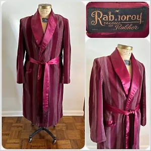 Rabhor Striped Corduroy Shawl Collar Robe Cigar Smoking Jacket Fringe Belt VTG - Picture 1 of 24