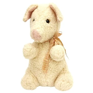 Vintage selten Dakin 1980 Kissen Haustiere Schwein Plüschtier Stofftier Creme Sherpa 13 Zoll - Bild 1 von 7