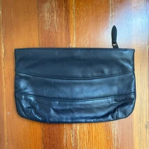 80s vintage navy blue genuine leather clutch - Picture 1 of 5