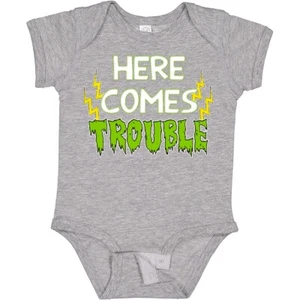 Inktastic Here Comes Trouble Baby Bodysuit Toddler Funny Humor One-piece Infant - Picture 1 of 9