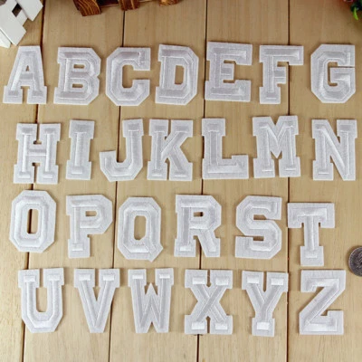 White Letters Iron on Embroidered Patch Fabric Badge Alphabet 5cm - Image 1 of 2